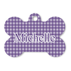 Gingham Print Bone Shaped Dog ID Tag (Personalized)