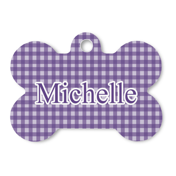 Custom Gingham Print Bone Shaped Dog ID Tag - Large (Personalized)