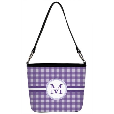 Gingham Print Bucket Bag w/ Genuine Leather Trim - Large w/ Name and Initial