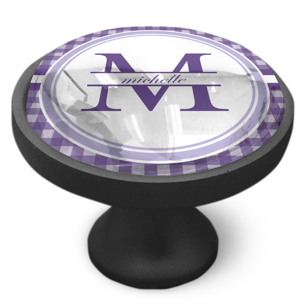 Gingham Print Cabinet Knob - Black - Side