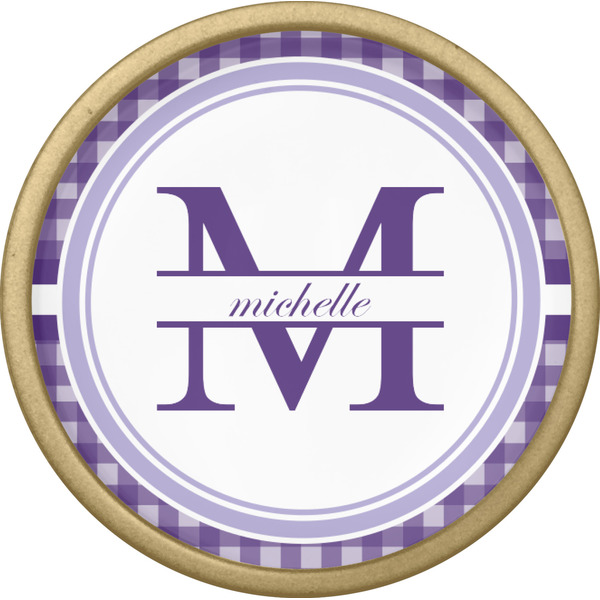 Gingham Print Cabinet Knob - Gold - Front