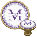 Gingham Print Cabinet Knob - Gold (Personalized)