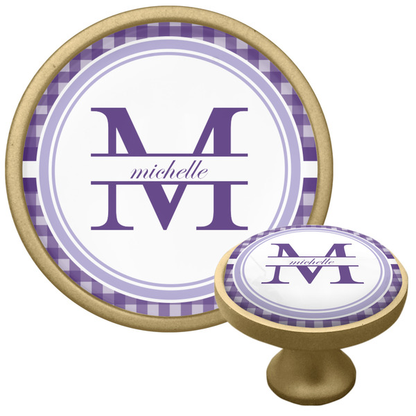 Custom Gingham Print Cabinet Knob - Gold (Personalized)