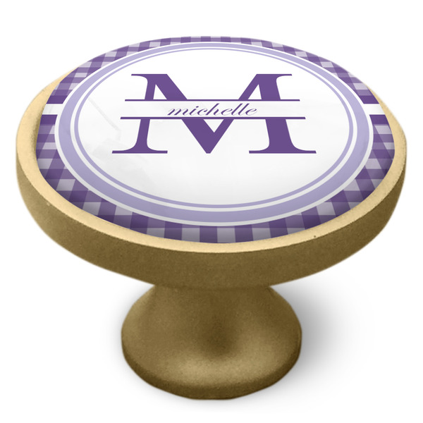 Gingham Print Cabinet Knob - Gold - Side