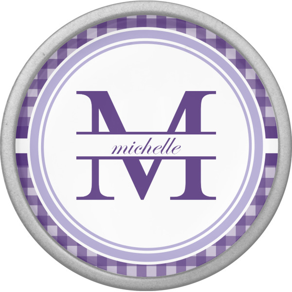 Gingham Print Cabinet Knob - Nickel - Front