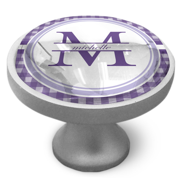 Gingham Print Cabinet Knob - Nickel - Side