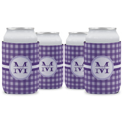 Gingham Print Can Cooler (12 oz) - Set of 4 w/ Name and Initial