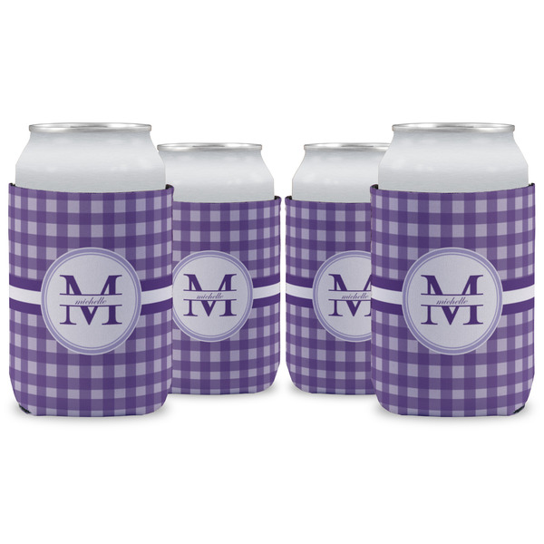 Custom Gingham Print Can Cooler (12 oz) - Set of 4 w/ Name and Initial