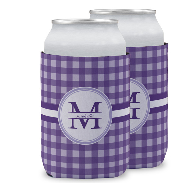 Custom Gingham Print Can Cooler (12 oz) w/ Name and Initial