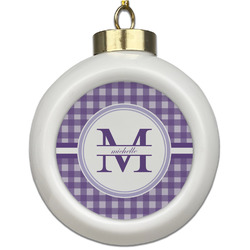 Gingham Print Ceramic Ball Ornament (Personalized)