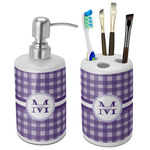 Gingham Print Ceramic Bathroom Accessories Set (Personalized)