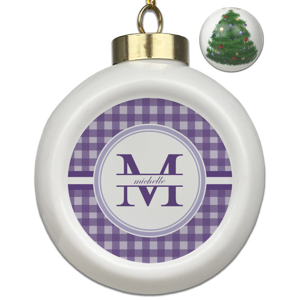 Custom Gingham Print Ceramic Ball Ornament - Christmas Tree (Personalized)
