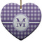 Gingham Print Heart Ceramic Ornament w/ Name and Initial