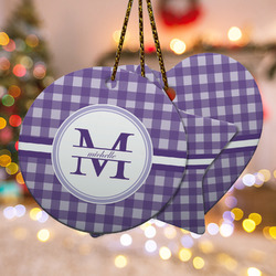 Gingham Print Ceramic Ornament w/ Name and Initial