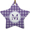 Gingham Print Star Ceramic Ornament w/ Name and Initial