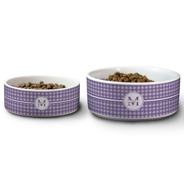 Gingham Print Ceramic Dog Bowls - Size Comparison