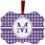 Gingham Print Metal Frame Ornament - Double Sided w/ Name and Initial