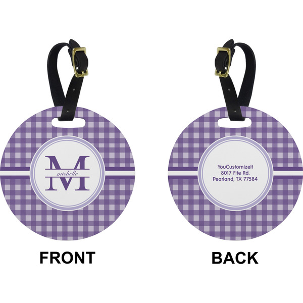 Gingham Print Circle Luggage Tag (Front + Back)
