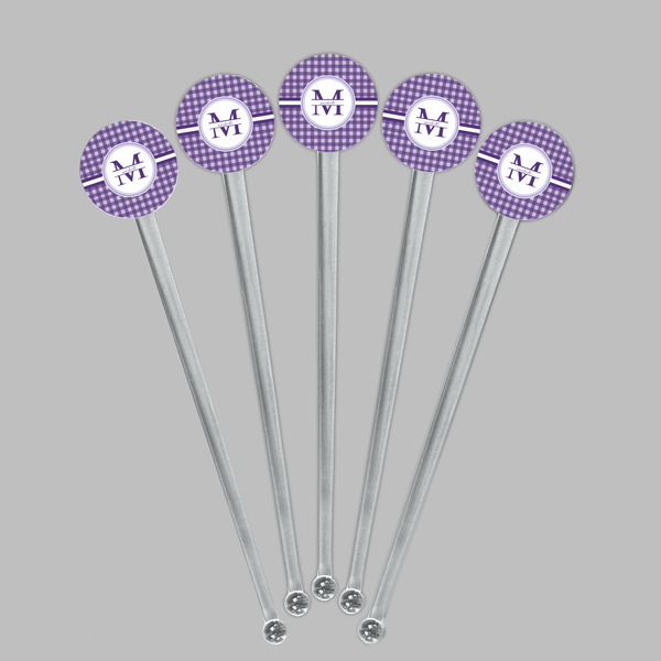 Gingham Print Clear Plastic 7" Stir Stick - Round - Fan View