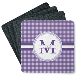 Gingham Print Square Rubber Backed Coasters - Set of 4 (Personalized)
