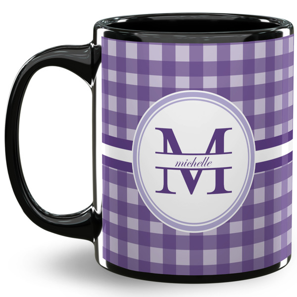 Custom Gingham Print 11 Oz Coffee Mug - Black (Personalized)