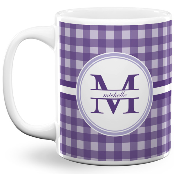 Custom Gingham Print 11 Oz Coffee Mug - White (Personalized)