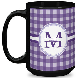 Gingham Print 15 Oz Coffee Mug - Black (Personalized)