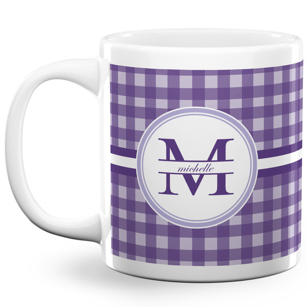 Custom Gingham Print 20 Oz Coffee Mug - White (Personalized)