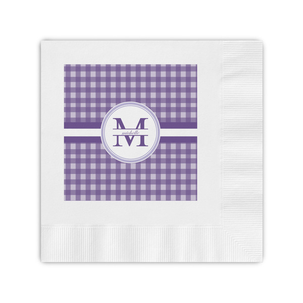 Custom Gingham Print Coined Cocktail Napkins (Personalized)