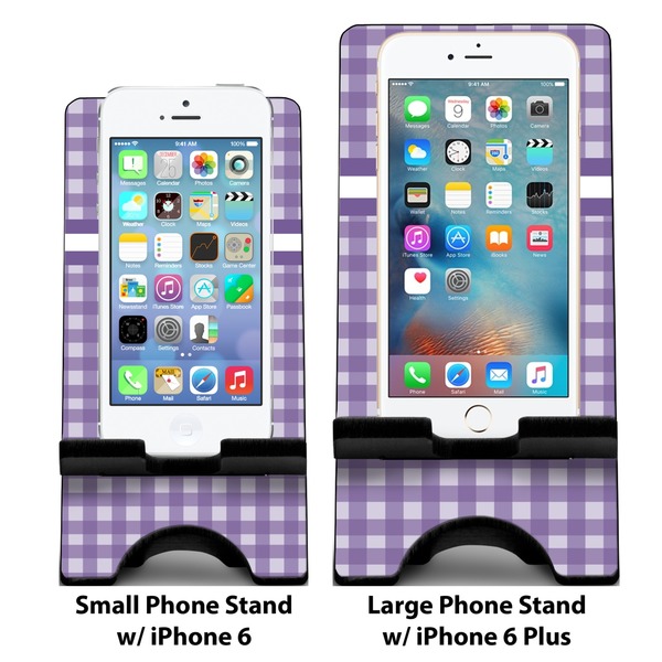 Gingham Print Compare Phone Stand Sizes - with iPhones