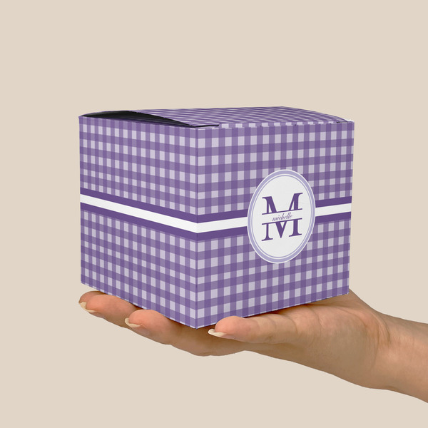 Gingham Print Cube Favor Gift Box - On Hand - Scale View