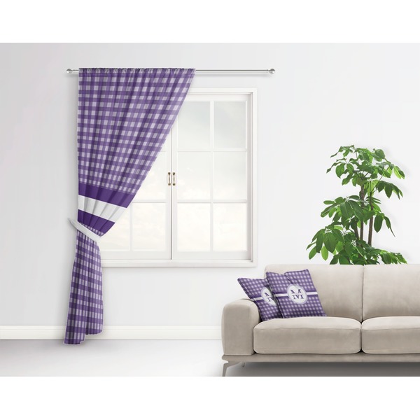 Gingham Print Curtain With Window and Rod - in Room Matching Pillow
