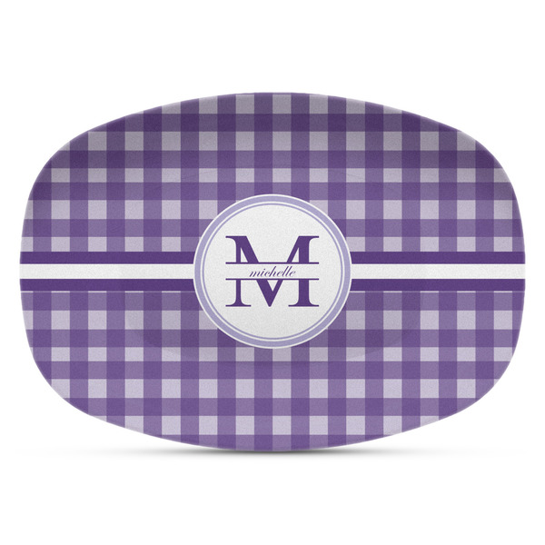 Custom Gingham Print Plastic Platter - Microwave & Oven Safe Composite Polymer (Personalized)