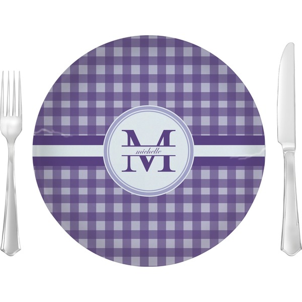 Custom Gingham Print 10" Glass Lunch / Dinner Plates - Single or Set (Personalized)