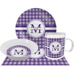 Gingham Print Dinner Set - Single 4 Pc Setting w/ Name and Initial
