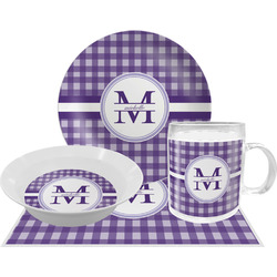 Gingham Print Dinner Set - Single 4 Pc Setting w/ Name and Initial