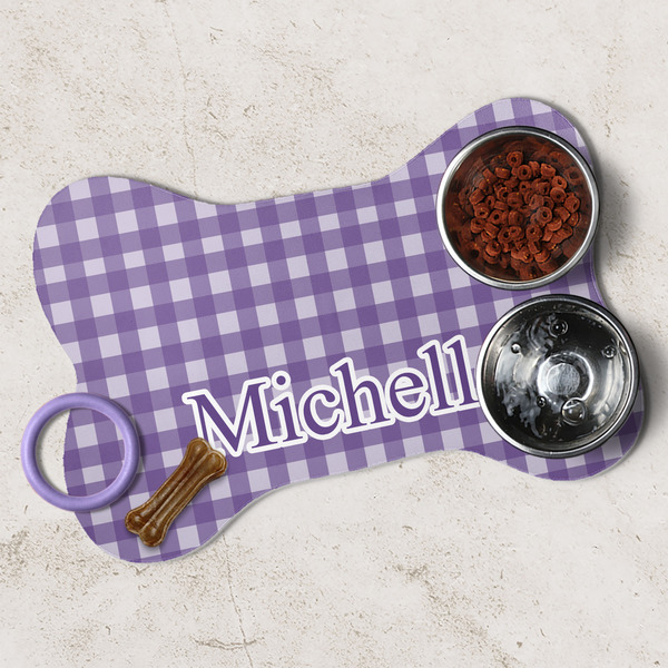 Gingham Print Dog Bone Shaped Mat Lifestyle