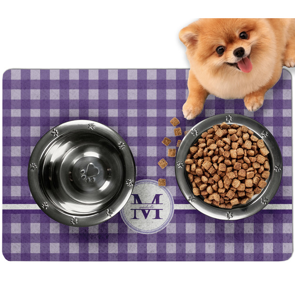 Custom Gingham Print Dog Food Mat - Small w/ Name and Initial