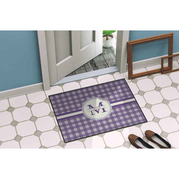 Gingham Print Door Mat Lifestyle