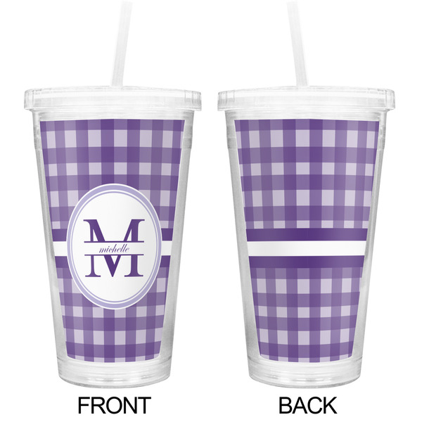 Gingham Print Double Wall Tumbler with Straw - Approval