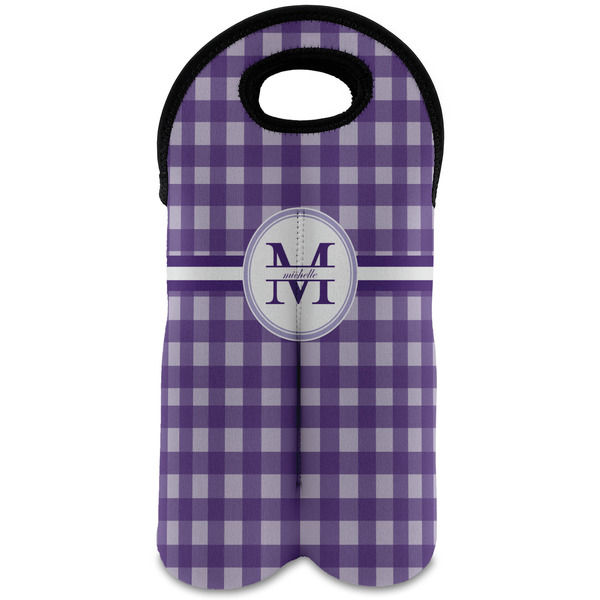 Custom Gingham Print Wine Tote Bag (2 Bottles) (Personalized)