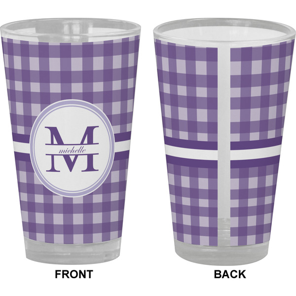 Gingham Print Pint Glass - Full Color - Front & Back Views
