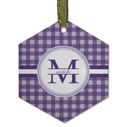 Gingham Print Flat Glass Ornament - Hexagon w/ Name and Initial