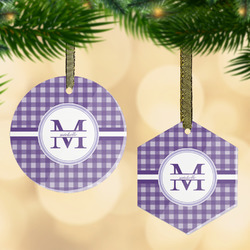 Gingham Print Flat Glass Ornament w/ Name and Initial