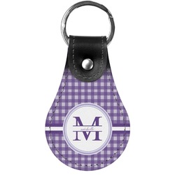 Gingham Print Genuine Leather Keychain (Personalized)