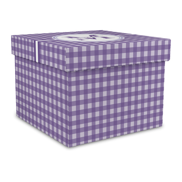 Custom Gingham Print Gift Box with Lid - Canvas Wrapped - Large (Personalized)