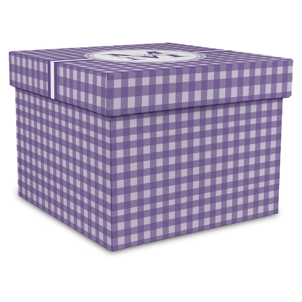 Custom Gingham Print Gift Box with Lid - Canvas Wrapped - X-Large (Personalized)