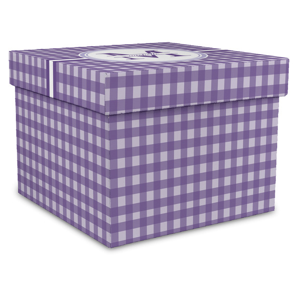 Custom Gingham Print Gift Box with Lid - Canvas Wrapped - XX-Large (Personalized)