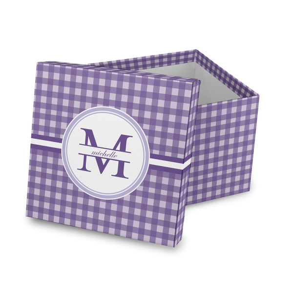Custom Gingham Print Gift Box with Lid - Canvas Wrapped (Personalized)