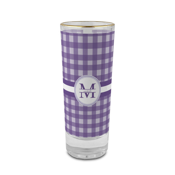 Custom Gingham Print 2 oz Shot Glass - Glass with Gold Rim (Personalized)